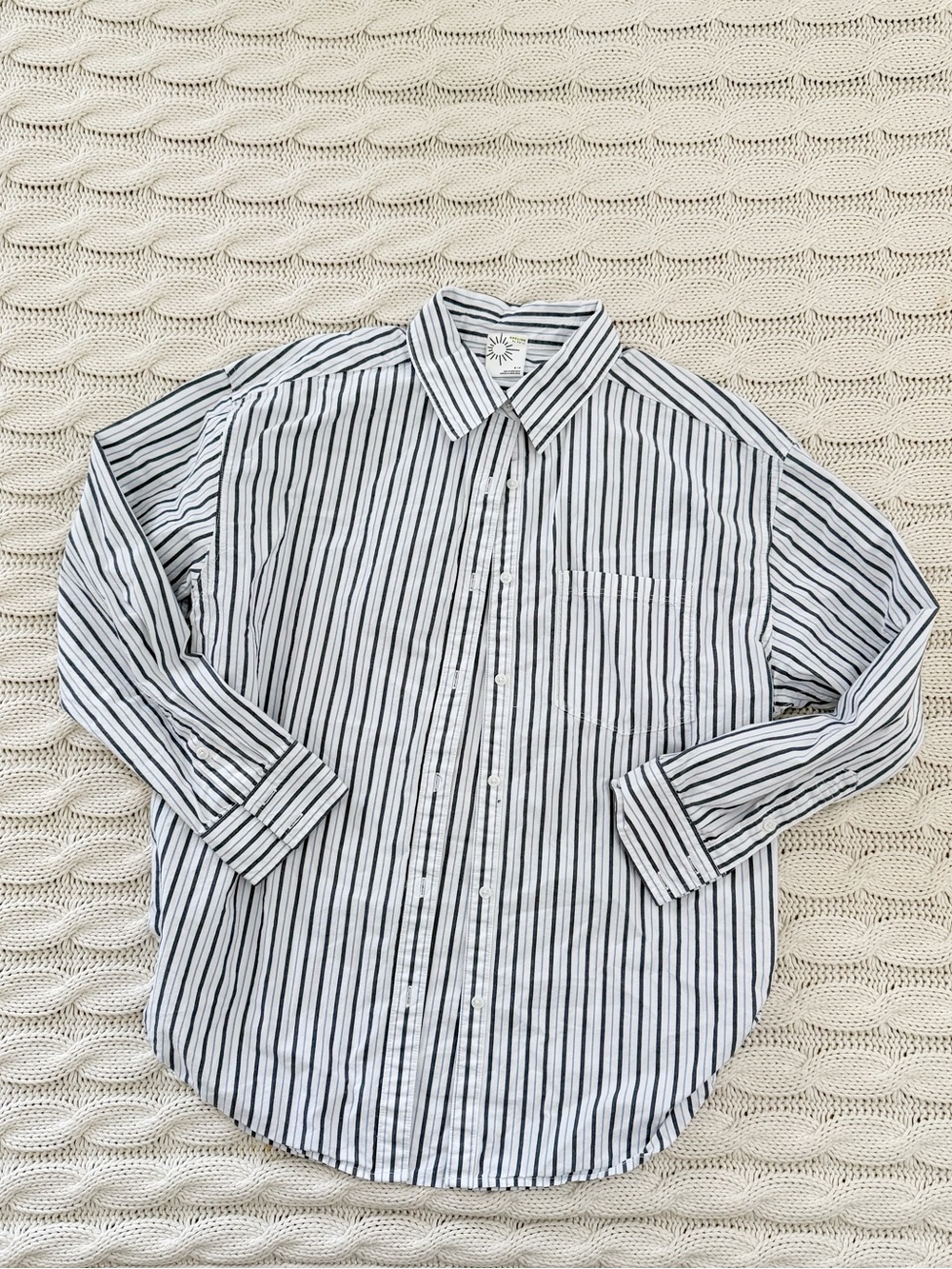 aerie Men's Striped Button-Down Shirt - White & Blue